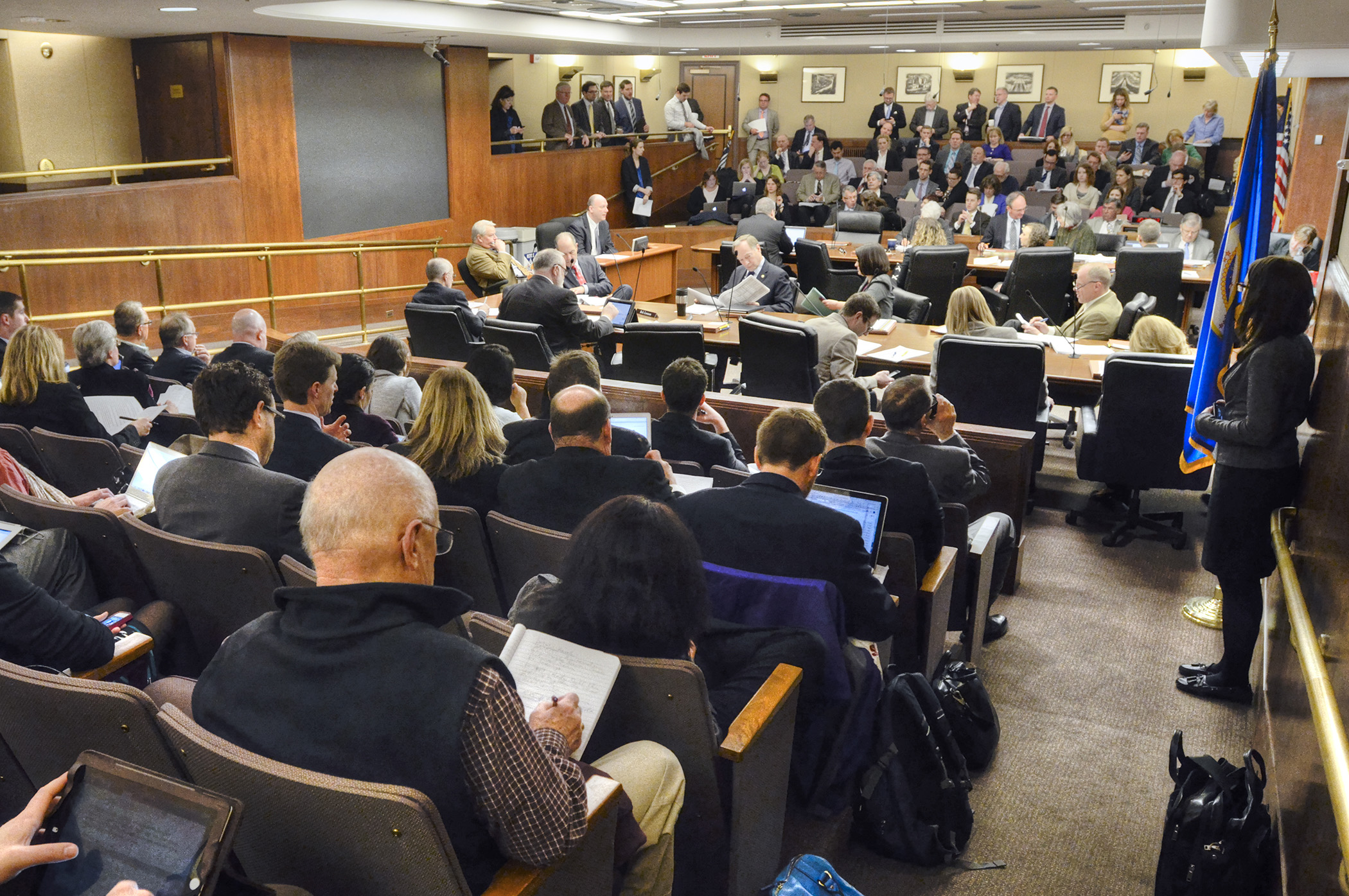 There was a packed hearing room during public testimony on the omnibus job growth and energy affordability bill April 9. Photo by Andrew VonBank